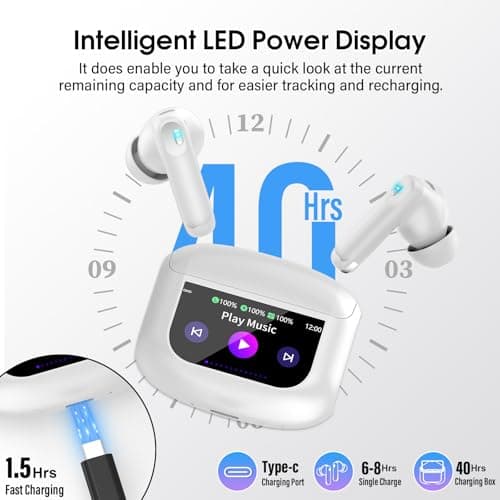 QXUFV Wireless Earbuds, Bluetooth 5.4 Headphones Multi-Function Touch Screen with 5 EQ Modes, 48H Ear Buds Bass Stereo with ANC Noise Cancelling/Transparency Mode, IPX7 Bluetooth Earbuds, Pearl White 6