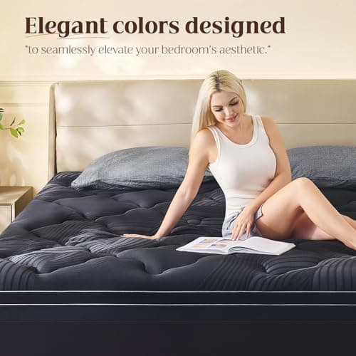 King Size Memory Foam Mattress Topper - 4 Inch Cooling Dual Layer with 2" Gel Memory Foam & 2" Thick 1500 GSM Pillow Top, Breathable Mattress Pad Cover Medium Firm Support for Back (Black) 6