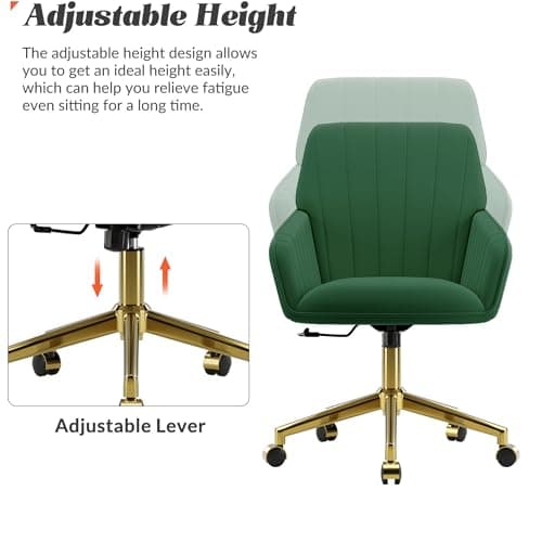 YISHENG Velvet Office Desk Chair with Gold Base, with Wheels,Modern Height Adjustable 360 Degree Swivel Upholstered Vanity Chairs with Arms for Living Room Bedroom,Green 5