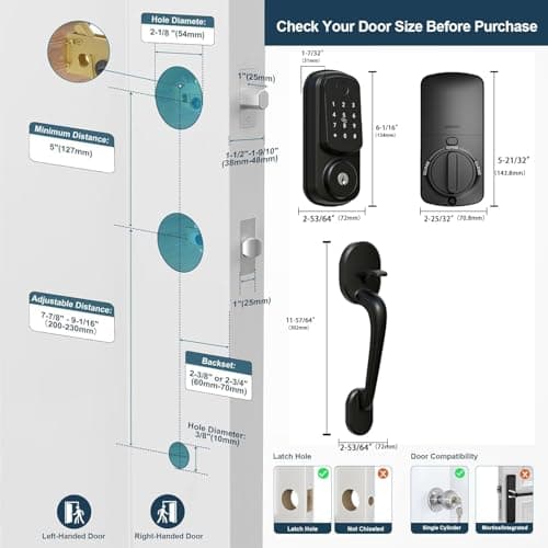 Keyless Entry Door Lock with Handle Set, Keyless Entry Deadbolt with Handle Set, Smart Locks for Front Door Alexa Fingerprint Auto Lock, Black 7
