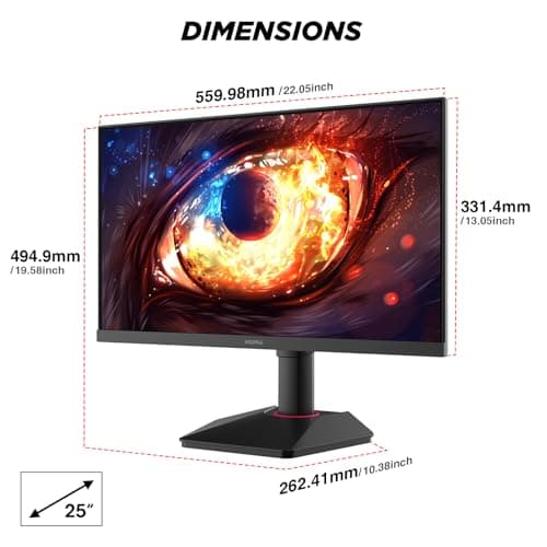 KOORUI G2511E 24.5 Inch Gaming Monitor, 320Hz 1ms Fast IPS PC Monitor, FHD 1080P, HDR 400, 95% DCI-P3 Color Gamut, Adaptive Sync Compatible, Ergonomic Stand, HDMI 2.0 & DP 1.4, Black 9