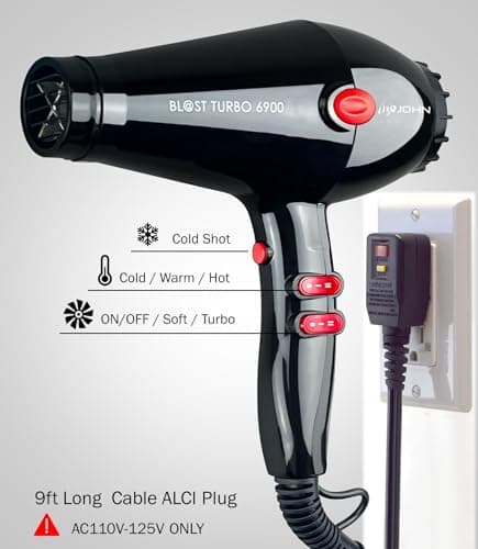 JOHN Professional Hair Blow Dryer, Fast Drying Powerful 2200W, Ionic for No Damage to Hair, Blast Turbo 6900, Black 5
