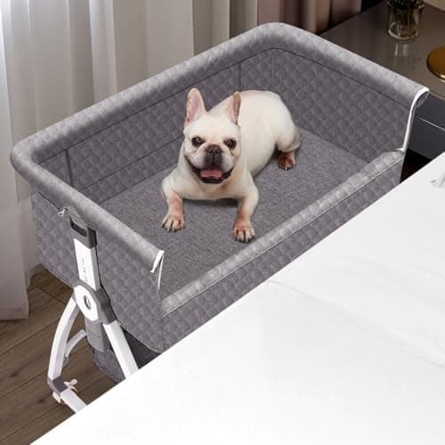 Veitail Bedside Dog Bed,Dog Bunk Bed,Dog Bassinet Bedside Sleeper,Raised Pet Bunk Bed,Dog Bed Attachment to Human Bed,Bed Extender for Dogs,Bedside Pet Lounger (Gray)