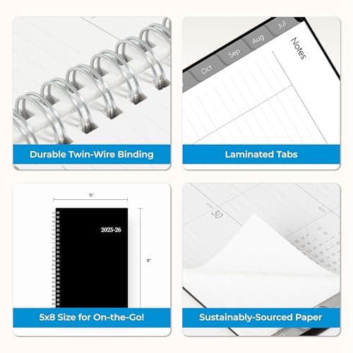 Blue Sky 2025-2026 Weekly and Monthly Academic Year Planner Calendar, July 2025 - June 2026, 5" x 8", Flexible Cover, Wirebound, Laminated Tabs, Enterprise (Enterprise 2025-2026, 5" x 8") 8