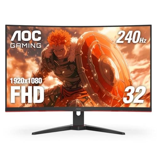AOC C32G2ZE 32" Curved Frameless Gaming Monitor, Full HD 1920x1080, VA, 0.5ms 240Hz, AMD FreeSync Premium, DP/HDMI/VGA, VESA, 3-3-1 Re-Spawn Program, Xbox PS5 Switch,Black