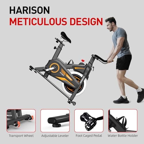 HARISON Exercise Bike, Brake Pad Stationary Bike for Home Gym Fitness, Low Noise Indoor Cycling Bike for Home Cardio with 380 lb Weight Capacity & Upgraded Version Seat 6