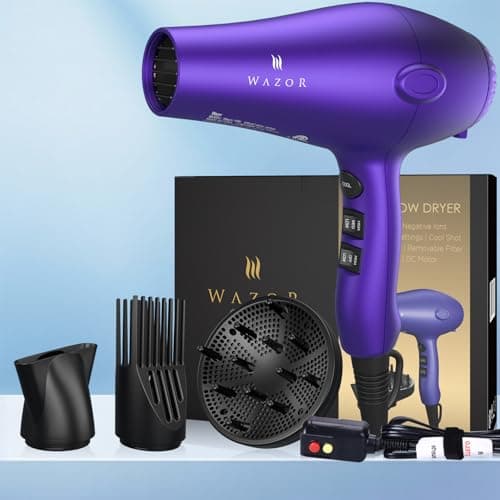 1875W Professional Hair Dryer, Lightweight & Quiet Ionic Blow Dryer, Tourmaline Ceramic Technology for Fast Drying with 2 Speeds & 3 Heat Settings, Damage-Free Shiny Hair, Cool Shot Button, Purple 6