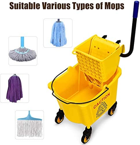 Nightcore Commercial Mop Bucket, All-in-one Tandem Floor Cleaning Wavebrake, Side Press Cleaning Wringer Portable Trolley On Wheels, Ideal for Household, Commercial,Restaurant,26 Quart Capacity 6