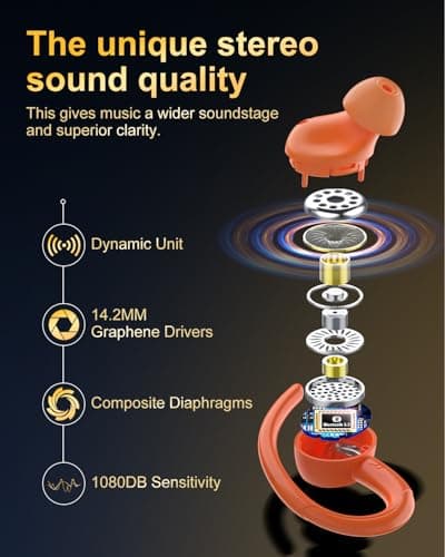 Wireless Earbuds, Bluetooth 5.4 Headphones Sport, Over Ear Buds With ENC Noise Cancelling Mic, 48H, Wireless Earphone With Earhooks, Stereo Deep Bass, IP7 Waterproof ear bud for Workout Running,Orange 2