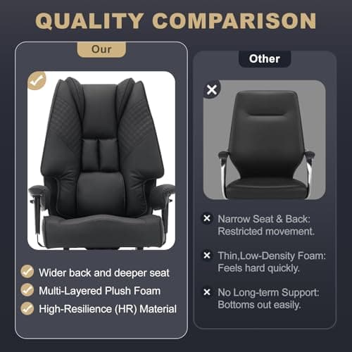 EXCEBET Big and Tall Office Chair 400lbs Wide Seat, Leather High Back Executive Office Chair with Foot Rest, Ergonomic Chairs Lumbar Support for Lower Back Pain Relief (Black) 7