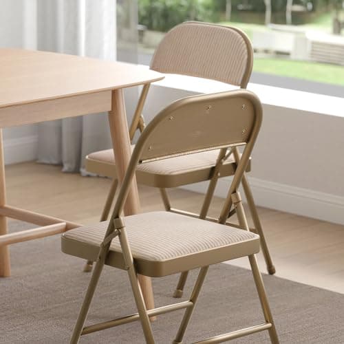 Nazhura 4 Pack Folding Chairs, Fabric Dining Chair Set with Padded Cushion and Back, Indoor Outdoo Seat for Home Office Events Wedding Party (Oatmeal Strip Fabric Seating) 8