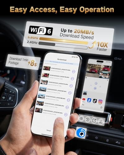 LECTRUS 4K Dash Cam Front and Rear Inside, 3-Channel Cars Camera Dash with 170° Wide Angle, Free 64GB SD Card, 5.8GHz WiFi, Night Vision, G-Sensor, Loop Recording, Parking Monitor, USB C, Max 256GB 7