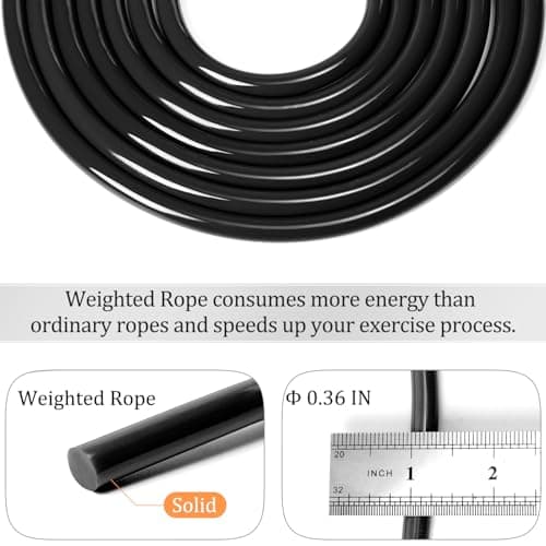 Mangodan 1LB Weighted Jump Ropes for fitness Women Men, Tangle-Free Ball Bearing Rapid Speed Skipping Jump Rope with Adjustable 9mm Cotton & PVC Cord, Aluminum Handles for MMA, Boxing, CrossFit, Weight-loss Workouts，Black 6