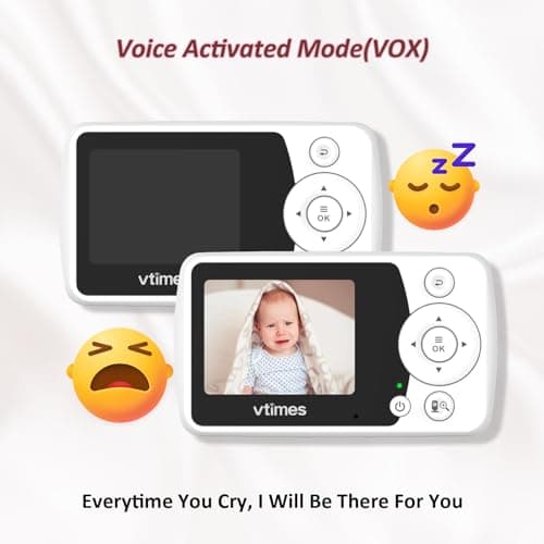 VTimes Baby Monitor with Camera and Audio, Video Baby Monitor No WiFi Night Vision 2.4" LCD Screen Portable Baby Camera Monitor Alarm Lullaby Temperature Sensor and 1000ft, Ideal for Baby/Elderly/Pet 5