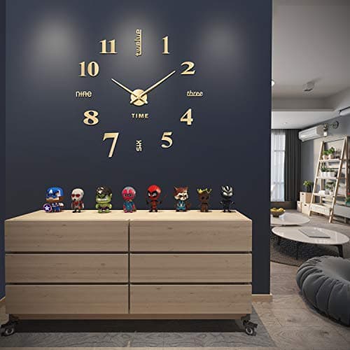 VREAONE Frameless DIY Wall Clock,Large Modern 3D Mirror Wall Clock Decor Sticker DIY Clock kit for Home Living Room Bedroom Office Wall Decorations(Gold) 7