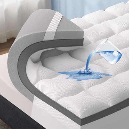 Bedsure 4 Inch Memory Foam Queen Mattress Topper, Dual Layer 2.5 Inch Gel Memory Foam & 800 GSM Waterproof Pillow Top Cooling Mattress Pad with 8-21 Inch Deep Pocket (Queen, 60x80 Inches)
