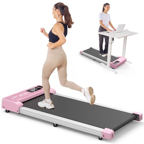 Under Desk Walking Treadmill for Home Fitness, 265 Lbs Capacity 2 in 1 Pad for Walking Jogging, Lightweight With Remote Control (Pink)