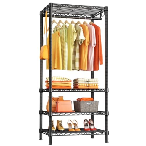 Ulif H4 Mini Portable Closet, 4 Tiers Freestanding Clothing Garment Rack for Small Space, Metal Clothes Wardrobe System for Bedroom, 23.6" W x 14" D x 76.4" H, Load 502 lbs, Black