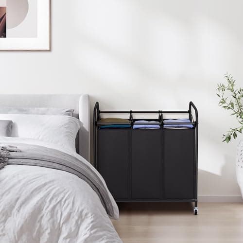 Laundry Sorter Cart, Rolling Laundry Cart with 3 Large Removable Bags, Laundry Organizer Hamper Basket with Lockable Wheels for Laundry Room Bed Room Clothes Storage 7