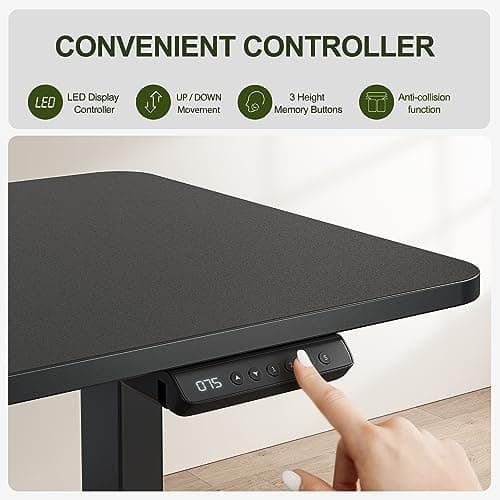 BANTI L-Shaped Standing Desk - 63 x 55 Inch Adjustable Corner Standing Desk with Charging Station - L Shape Sit Stand Table with Memory Controller, Splice Board for Home Office, Black 5