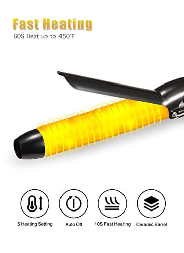 LANVIER 1.25 Inch Curling Iron, Extra Long Barrel 1 1/4 Inch Curling Iron for Long Hair up to 450F, Worldwide Dual Voltage Hair Curler for Traveling, Hair Waving Style Tool Black 7