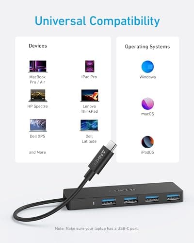 Anker USB C Hub 4 Ports, Multiple USB 3.0 Hub with 5Gbps Data Transfer, Extender for Type C Port Laptop, PC, Desktop and More (2 ft USB-C Connector, Charging Not Supported) 6
