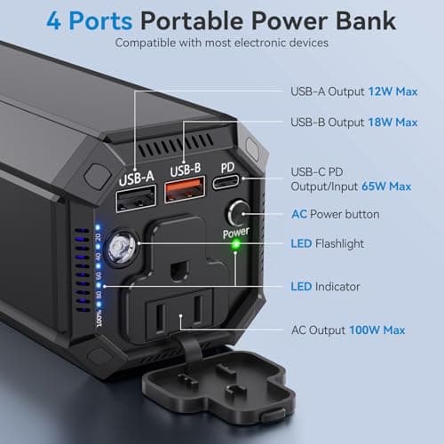 Portable Power Bank with AC Outlet, 100W Portable Laptop Charger, 98Wh/27000mAh High Capacity with 65W PD USB C Laptop Battery Bank, Backup Power Source for Business Travel and Outdoor Activities 7