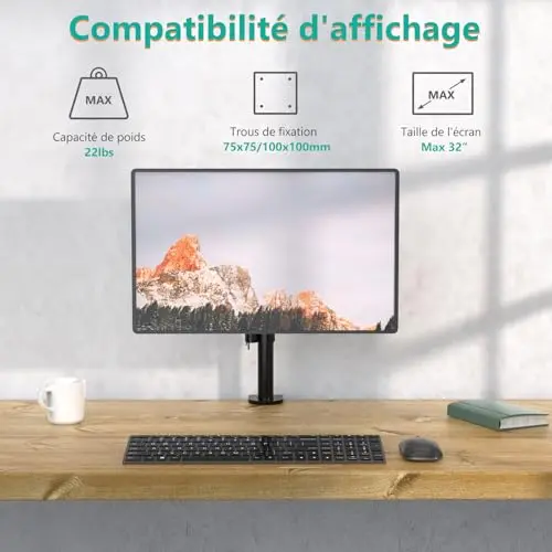 WALI Single Monitor Mount, Single Monitor Arm Desk Mount,Desk Monitors Stand, Holds Screen Up to 32inch, 22lbs, Adjustable Mount with C-CLAMP Designed for Home Office Application(M001), Black 2