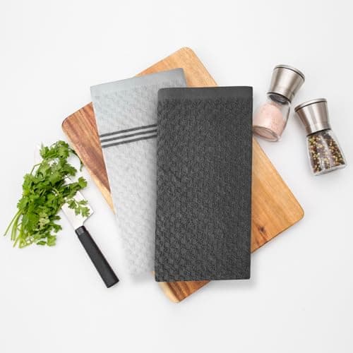 Infinitee Xclusives 100% Cotton Kitchen Towels - 15x25 Inch Ultra Soft Tea Towel, Super Absorbent Terry Dish Towels for Kitchen Linens |Grey| 10