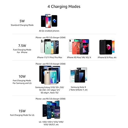 Amazon Basics 15W Qi Certified Fast Wireless Charging Pad with USB Cable for iPhone 15/14/13/12/11/X, Samsung and LG, Case Compatible, Black 6