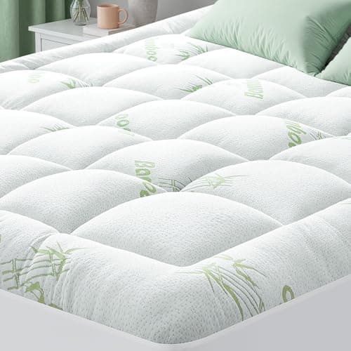 HYLEORY Mattress Topper King Size - Bamboo-Viscose Plush Pillow Top Mattress Pad, Thick Mattress Protector Cover Breathable Fluffy Soft Bed Topper with 8-21" Deep Pocket, Green