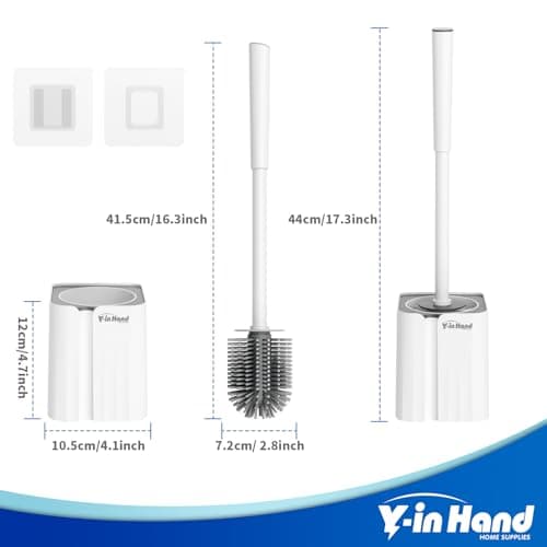 Toilet Brush and Holder Set, Silicone Toilet Bowl Brush, Bathroom Accessories, Durable Toilet Scrubber Bristles, Compact Size for RV, Wall Mountable, Drip-Proof, Deep Cleaning. (White) 7