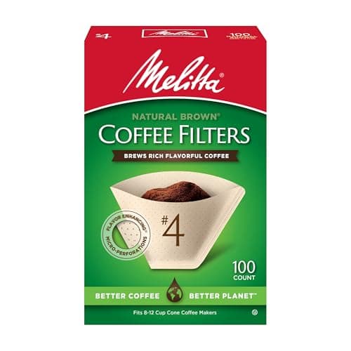 Melitta #4 Cone Coffee Filters, Natural Brown, 100 Count Filters - Fits all 8-12 Cup Cone Coffee Makers and Pour-Overs, Compostable, Tear-Resistant