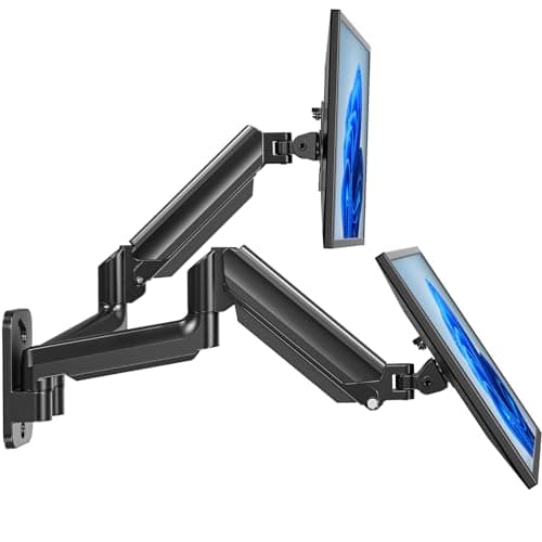 HUANUO Dual Monitor Wall Mount for 17-32 Inch Screens - Height-Adjustable Gas Spring Arms (Per Arm 4.4-17.6lbs) - VESA 75x75/100x100 - Tilt, Swivel, Rotation - Home Office & Workspace Desk Setup