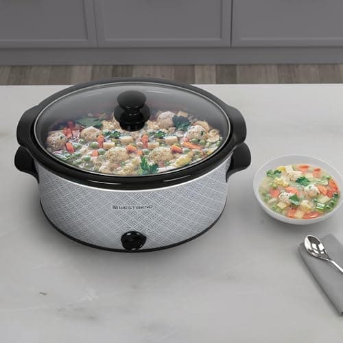 West Bend Slow Cooker 6-Quart Manual Crockery Style with Dishwasher Safe Oval Ceramic Crockpot and Glass Lid Two Temperature Settings Plus Keep Warm, 330-Watts, Silver 9