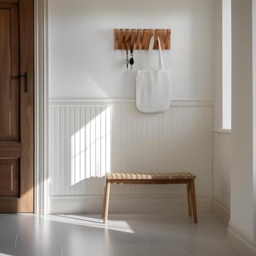 yaochuforest Coat & Hat Hooks Wall Mount with Key Holder, Wall Mounted Coat Rack with 9 Retractable Hangers, Solid Wood Slim Key Holder for Entryway, 17in Natural Finish 7