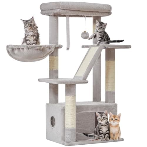 Taoqimiao Cat Tree,38.2-Inch Cat Tower for Indoor Cats,Suitable for Kittens with Luxurious cat condo with Adjustable Baskets and Luxurious Perch Light Gray MS029SW