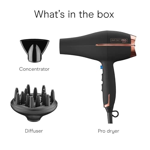 INFINITI PRO by CONAIR Hair Dryer, 1875W Blow Dryer with Diffuser and Concentrator, Ceramic Technology, 3 Heat & 2 Speed Settings, Cold Shot Button, Black 10