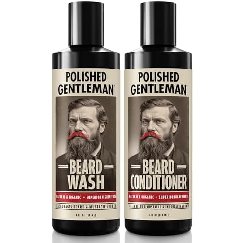 Polished Gentleman Beard Wash and Conditioner Set - Softens and Strengthens - Beard Shampoo with Growth Oil - Moisturizer & Beard Thickener - Tea Tree Unscented - Paraben-Free & Sulfate-Free (4oz)