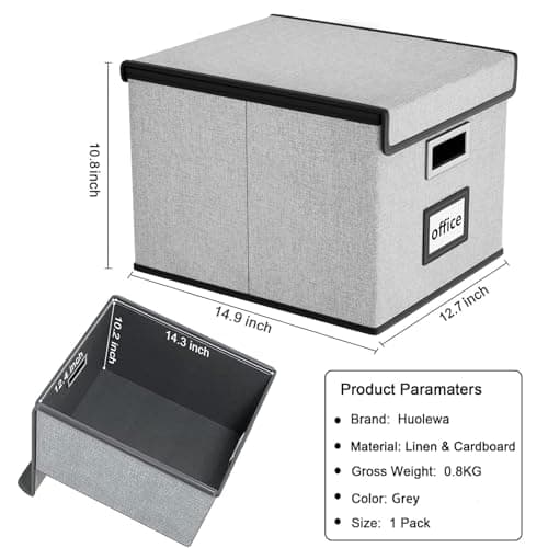 Huolewa Upgraded Portable File Organizer Box with Lid, Collapsible Linen Hanging Filing Storage Boxes with Plastic Slides, Decorative Home/Office Filing System Box for File and Folders Storage (Gray) 6