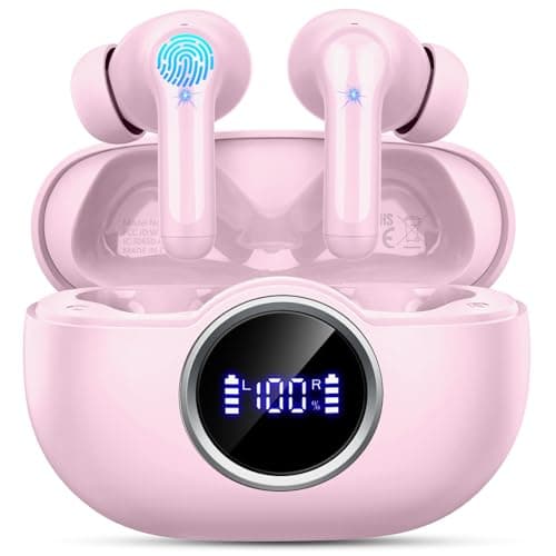 Wireless Earbuds, 2025 Bluetooth 5.4 Headphone 3D Bass Hi-Fi Stereo Ear Buds, 4 ENC Noise Cancelling Mic, 40H 3g USB-C in-Ear Earphone, IP7 Waterproof Workout Sport for Laptop Pad Android iOS, Pink