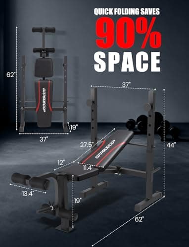 OPPSDECOR Weight Bench, 600LBS Adjustable Bench Press with Squat Rack & Leg Extension, 3 Sec Folding Workout Bench for Full Body Exercise, Incline Decline Flat Weight Benches for Home Gym Exercise 7