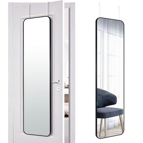 FINEWF 47x14 Mirror Rectangle Full Length Body Door Hanging Wall Mounted Aluminum Alloy Metal Frame HD Glass Dressing Make-up for Bedroom Living Room 47 14 inch Black