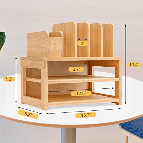 Homde Bamboo Desk Organizer with File Holder, Office Organization for Desks with Adjustable Pen Holding, Desktop Letter Paper Tray Storage for Workplace Home School (3-Tier,Natural) 6