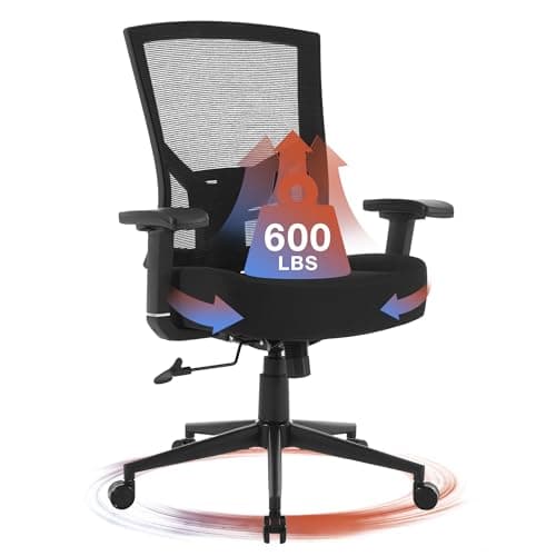 Big and Tall Office Chair 600lbs with Lumbar Support for Eight Hour Daily Work Ergonomic Mesh Desk Chair Widen 3D Cushion for Reading, Gaming