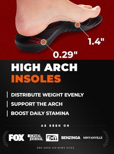 CRUVHEAL 220+ lbs Plantar Fasciitis High Arch Support Insoles Men Women - Orthotic Shoe Inserts - Boot Work Shoe Insole (M, Black) 3