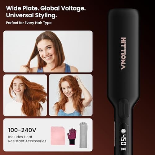 HITTIONA Flat Iron Hair Straightener – 1.75” Ceramic Infrared Ionic Flat Iron with 5s Fast Heat-Up, Vibration Technology, LCD Temp Control, Dual Voltage, Anti-Frizz Styling for All Hair Types 5