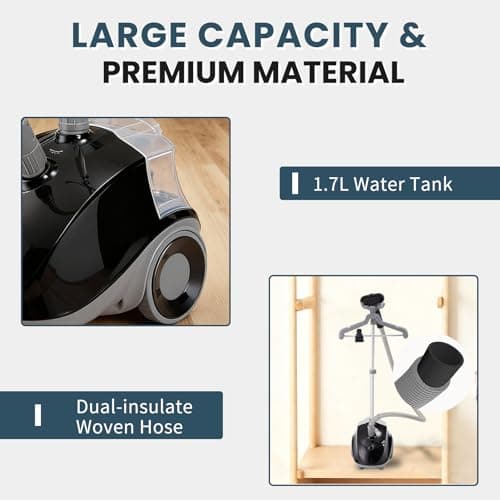 DUMOS Garment Steamer for Clothes Standing, 1500W Efficient Clothes Steamer Standing, 1.7L Water Tank for 55 Min Continuous Steaming with Wheels, Professional Fast Heating Wrinkle Remover 6