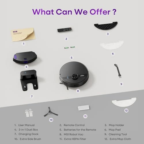 MONSGA Robot Vacuum and Mop Combo, 7000Pa Robotic Vacuum with Lidar Navigation, 180mins Runtime, Tangle-Free Robot Mop, 5 Editable Maps, APP/Remote/Voice Control, Ideal for Hard Floors and Carpets 9