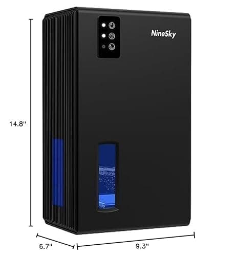 NineSky Dehumidifier for Home, 70 OZ Water Tank, 800 sq.ft Dehumidifier for Bedroom,Basement,Bathroom with Auto Shut Off, Sleep Mode,5 Colors LED Light (Zinc yellow) 6